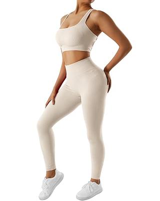 OMKAGI Women Ribbed Workout Sets Seamless Strappy Sport Bra Butt Lifting  Leggings Outfits(M,04-Apricot Pok) - Yahoo Shopping