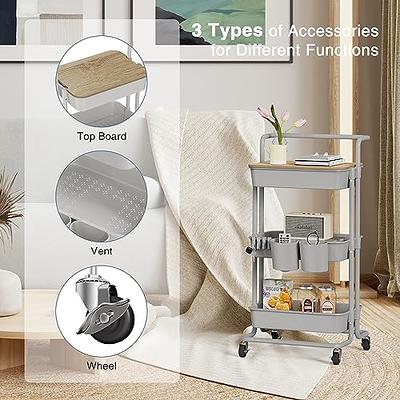 Dark Grey 3-Tier Rolling Cart Hanging Organizer Cup