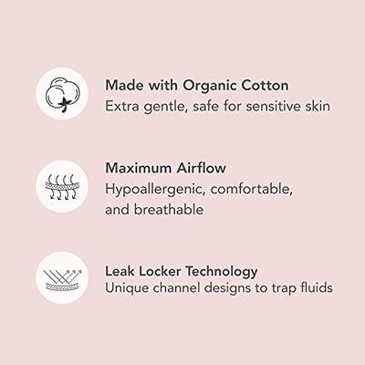 Rael Organic Cotton Cover Reusable Cloth Pads - Thin Cloth Pads, Leak Free,  Washing Machine Safe, Menstrual Pads with Wings (3 Count, Large)