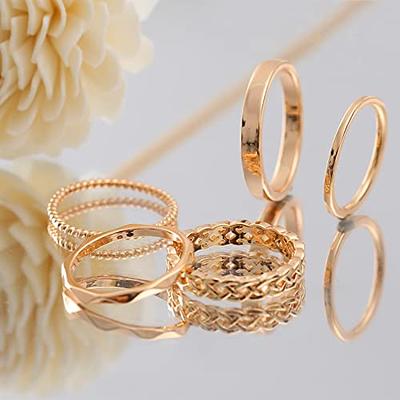 OPFIV 8Pcs 14K Gold Plated Stacking Rings for Women Teen Girls Fashion  Dainty CZ Leaf Flower Knuckle Thumb Stackable Ring Set Gold Thin Plain  Silver