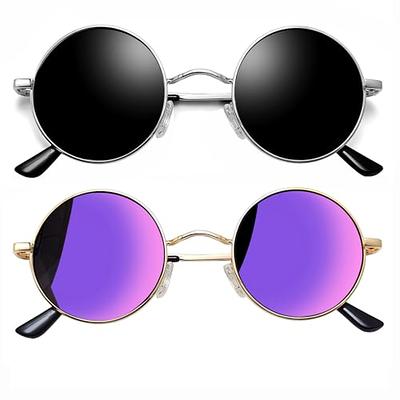 Joopin Round Sunglasses Men Women Small Circle Sun Glasses Polarized UV400  Trendy Teashade Circular Shades Costume (Silver Black + Purple) - Yahoo  Shopping