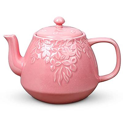 YOLIFE Tea Pot with Infuser for Loose Leaf Tea, 42oz Vintage Ceramic Teapot  with Floral and Gold Leaf Design (Rose)