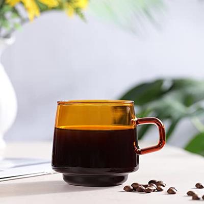 Joeyan Amber Glass Coffee Mugs Set of 2-10 oz Glass Stackable