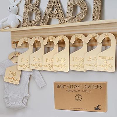 Beautiful Wooden Baby Closet Dividers - Double-Sided Organizer for Newborn  to 24 Months Size Clothes - Adorable Nursery Decor Hanger Dividers Easily