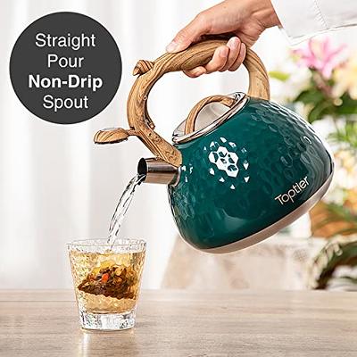 Tea Kettle, Toptier Teapot Whistling Kettle with Wood Pattern Handle Loud  Whistle, Food Grade Stainless Steel Tea Pot for Stovetops Induction Diamond  Design Water Kettle, 2.7-Quart Dark Green - Yahoo Shopping