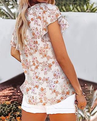 BTFBM Womens Short Sleeve Boho Shirts Spring Summer Resort Outfits