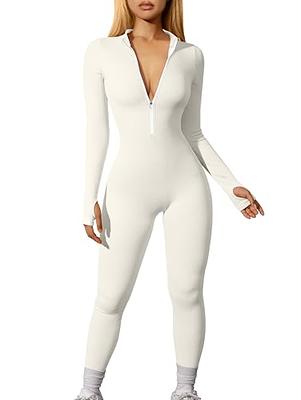 OQQ Women's 2 Piece Bodysuits Sexy Ribbed One Piece Zip Front Long Sleeve  Tops Bodysuits, Black,beige, Small : : Clothing, Shoes &  Accessories