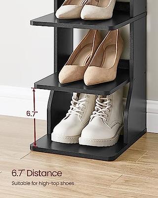 VASAGLE 7 Tier Vertical Shoe Rack, Narrow Shoe Storage Organizer with Hooks,  Slim Wooden Corner Shoe Tower Rack, Robust and Durable, Space Saving for  Entryway and Bedroom, White, Black