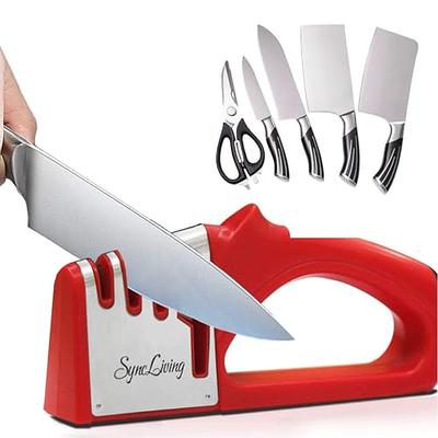 Knife Sharpener, New Kitchen Knife Sharpener, 3-Stage Knife Sharpening System, Non-Slip Base Kitchen Knife Sharpener, Easy to Use, Red, I3610