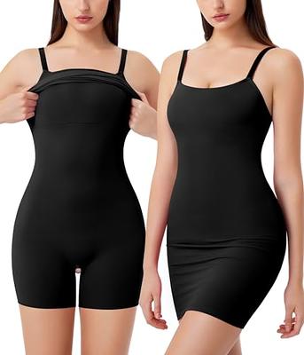 Popilush Shaper Dress Mini Slit Built in Shapewear Bra 8 in 1 Sleeveless  Square Neck Bodycon Summer Dress for Women