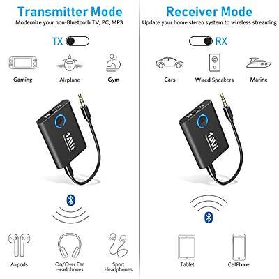 1Mii Bluetooth 5.3 Transmitter Receiver for Airplane/TV to 2  Headphones/AirPods, Dual Links Wireless Audio Adapter w/aptx Low  Latency/HD/AptX