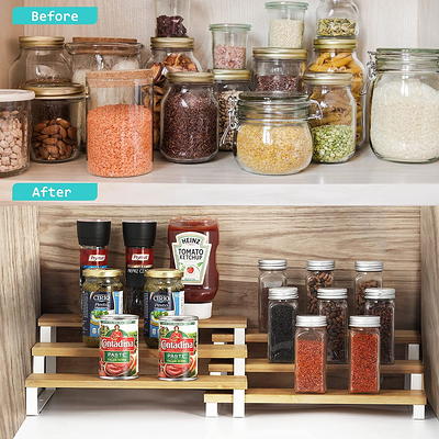 3 Tier Expandable Spice Rack 4 Pack Bamboo Step Shelf Organizer