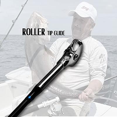 Fiblink 2-Piece Saltwater Offshore Heavy Trolling Rod Roller Rod Conventional Boat Fishing Pole with Roller Guides (80-120lb, 5-Feet 6-inch)