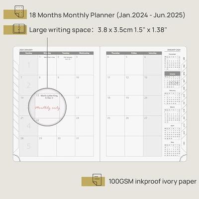 POPRUN Monthly Planner 2024-2025 (6.5'' x 8.5'') 18-Month Calendar Book  (Jan.2024-Jun.2025) Soft Cover, Planner with Monthly Tabs & Pocket, 100 GSM  Paper - Black - Yahoo Shopping