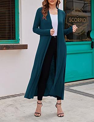 Bluetime Women Plus Size Long Open Front Drape Maxi Cardigan Lightweight  Duster Long Sleeve Cardigan Fall (S-4XL), Dark Green, XXXXL