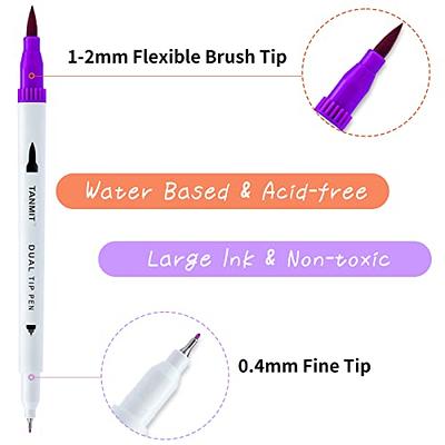 Tooli-art 36 Dual Tip Brush Pens Art Markers Set Flexible Brush and 0.4mm Fineliner with Case - Coloring Journaling Lettering