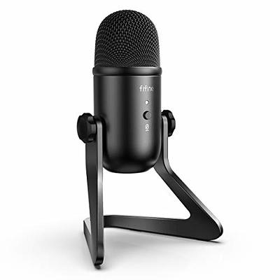 Gaming USB Microphone for PC PS5, FIFINE Condenser Mic with Quick Mute, Black