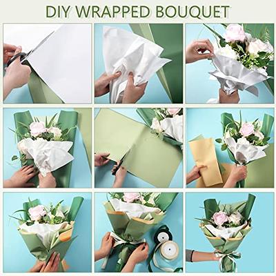 36 Sheets Double Sided Flower Wrapping Paper Floral Bouquet Paper  Waterproof Florist Packaging Paper and 50 Yards Satin Ribbon with Gold  Border for