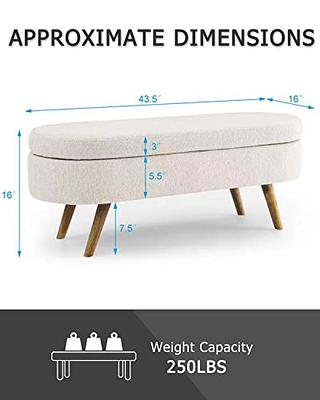 Ottoman Bench with Storage,Linen Fabric Upholstered Bench Bedroom Oval  Storage Bench with Rubber Wood Legs for Living Room Bedroom Entryway,Grey 