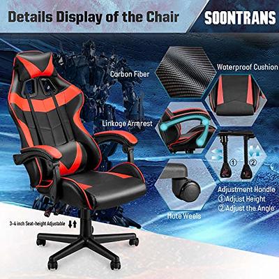 VINEEGO Gaming Chair High-Back PU Leather Office Chair Adjustable Height  Racing Style Ergonomic Computer Chair with Lumbar Support(Red) 