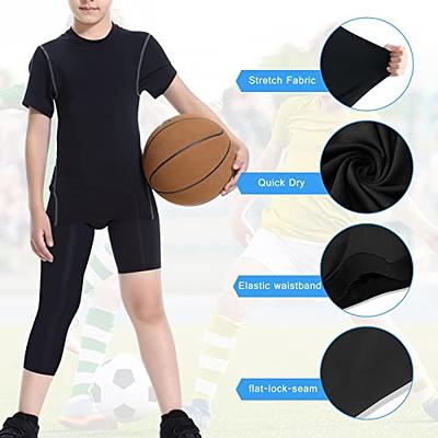 4 Pack Men's 3/4 One Leg Compression Tights Pants for Basketball Leg Sleeve  Leggings Athletic Base Layer Underwear Capris