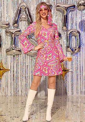 Retro 70s Costume Disco Dress Women Hippie Party Clothing High