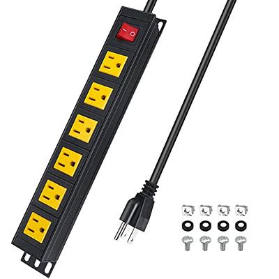 Metal 8 Outlet Mountable Power Strip, Wall Mount Outlet Power Strip Heavy  Duty, Wide Spaced Commercial Shop Power Strip with Switch, 15A 125V 1875W,  6