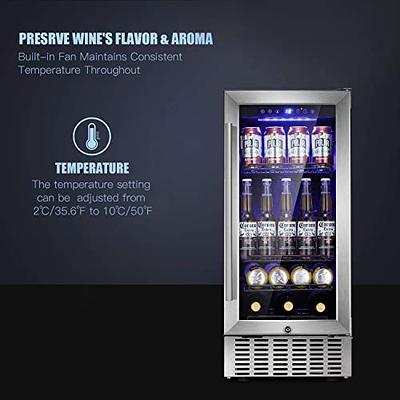 Costway 15 Inch Beverage Refrigerator, Built-in Beverage Cooler w/  Double-Layer Tempered Glass Door