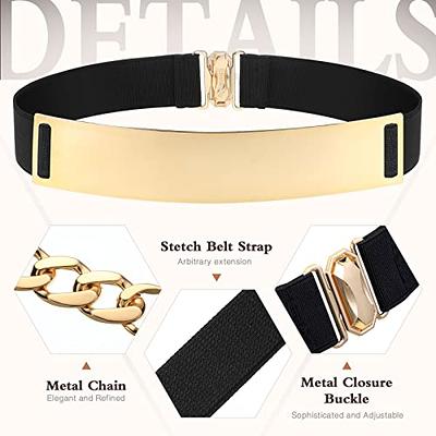 Women Elastic Belt Metal Buckle Retro Stretch Skinny Ladies Waist Belt  Cinch Thin Belt for Dress