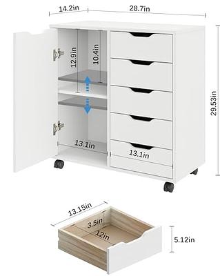 5-Drawer Dresser Chest Mobile Storage Cabinet with Door-White