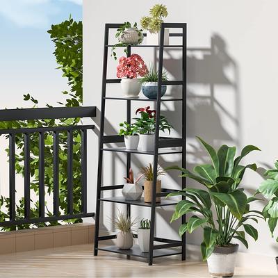 Dextrus 5-Tier Bookcase Storage Shelves, 65 in Ladder Bookshelf, Industrial Furniture for Bedroom Living Room Office,Black