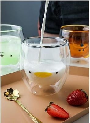 Kawaii Animal Glass Cup With Lid Straw Cute Flower Coffee Mug Milk