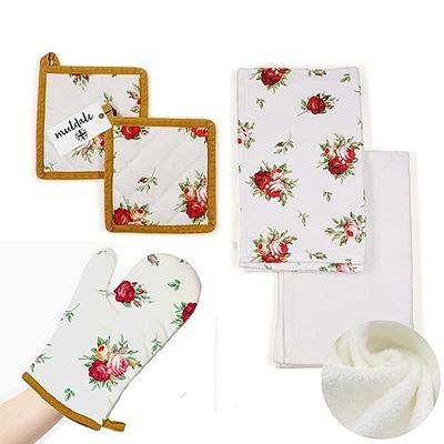 5 Piece Kitchen Towels Set 2 Towels, 1 Oven Mitt and 2 Pot Holders Topaz