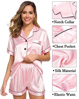 SWOMOG Womens Silk Satin Pajamas Set Long Sleeve Loungewear Two