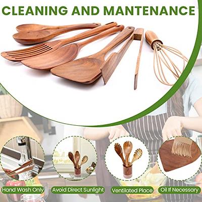 Deluxe Wooden Cooking Utensils Set of 9 - Complete Kitchen Utensils for  Cooking with Storage Box & Spoon Holder - Durable and Nonstick Natural Wood