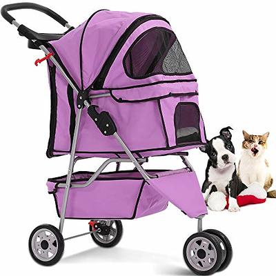 3-Wheel Pet Stroller Cat Dog Cage Stroller Folding Carrier Breathable Cup  Holder