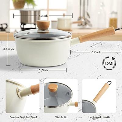 ROCKURWOK Ceramic Nonstick Sauce Pan with Lid,1.5 QT Small Cooking Soup Pot,  Non Toxic & PFAS-Free, Wooden Handle for Cool Touch, Universal Base(Gas,  Electric & Induction), White - Yahoo Shopping