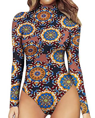  PUMIEY Long Sleeve Bodysuits For Women Mesh Body Suits Sheer  Blue Tops