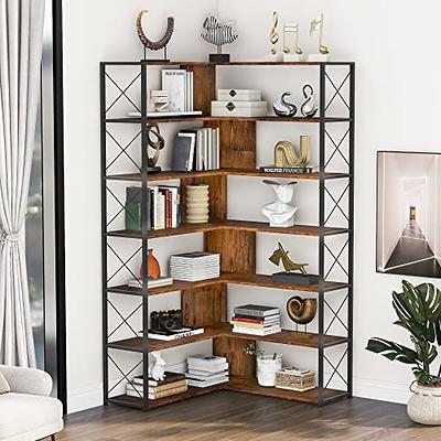 Tribesigns 7-Shelf Corner Bookshelf,Large Modern Corner Bookcase with Metal  Frame for Living Room Home Office