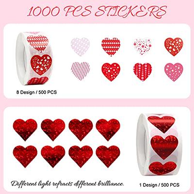 500 Pcs Valentine's Day Colored Glitter Stickers Heart-shaped