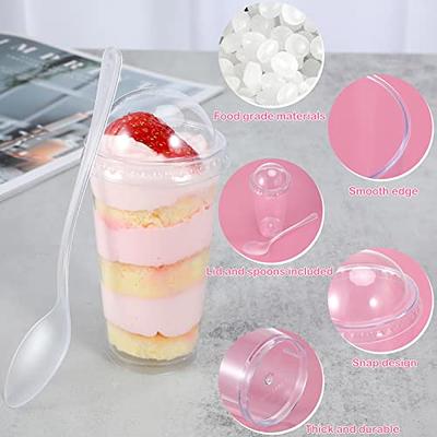 Zezzxu 50 Pack 5 oz Dessert Cups with Dome Lids and Spoons Mini Parfait Cups Clear Plastic Tasting Appetizer Bowls for Fruit Ice Cream