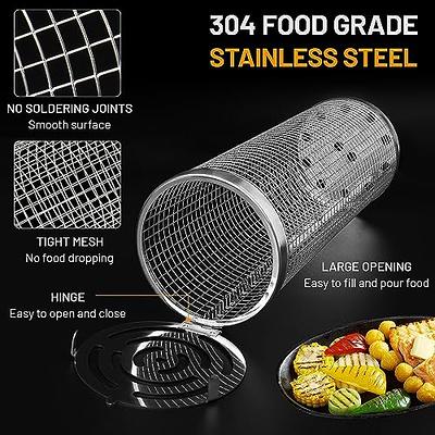 Grill Basket BBQ Grill Basket Rolling Grilling Basket Stainless Steel Grill  Mesh Useful Barbeque Grill Accessories Portable