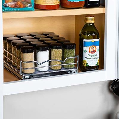 Pull out Cabinet Organizer Fixed with Adhesive Nano Film,Heavy Duty Slide  out Pantry Shelves Drawer Storage,Sliding Mesh Cabinet Basket with Handle