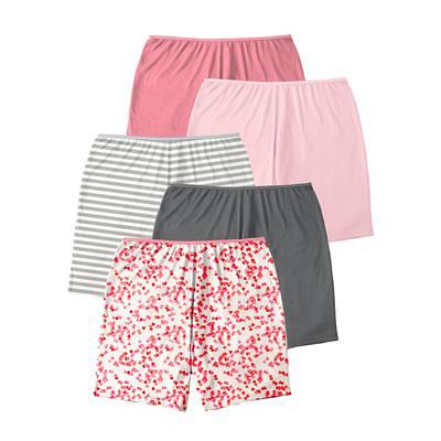 Plus Size Women's Cotton Boxer 5-Pack by Comfort Choice in Rose