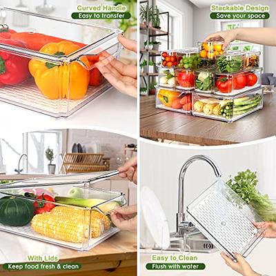 4 PCS Fruit Storage Containers for Fridge with Removable Colander