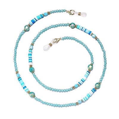 Turquoise Silver Glass Beaded Chain Eyeglass Holder + Lanyard +Necklace