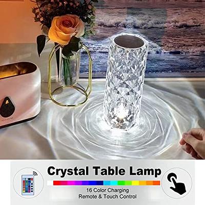 Crystal Table Lamp 3-Way Dimmable Color Touch Control USB Rechargeable Cordless Acrylic Diamond Nightstand Light - Clear