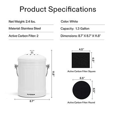 VIVOSUN Indoor 1.3 gal. Stainless Steel Countertop Compost Bin with Lid for Kitchen Food Waste in White