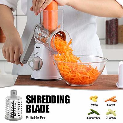 Geedel Rotary Cheese Grater Kitchen Mandoline Vegetable Slicer with 3 Interchangeable Blades Easy to Clean Rotary Grater Slicer for Fruit Vegetables