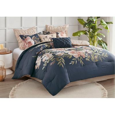 Madison Park - Isla 8 Piece Cotton Printed Reversible Comforter Set - Blue - Queen